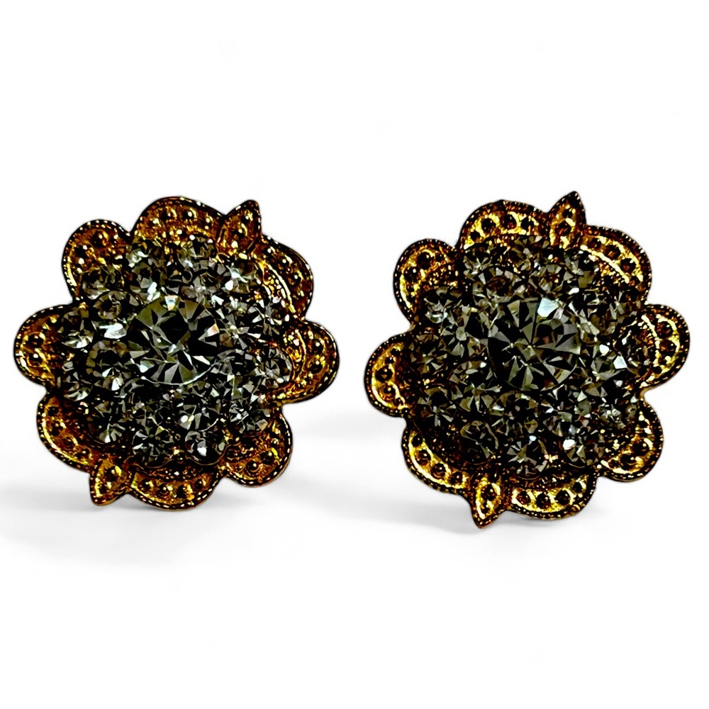 Unbranded Circular Shape Clear CZ Rhinestone Gold Tone Metal Clip Back Earrings